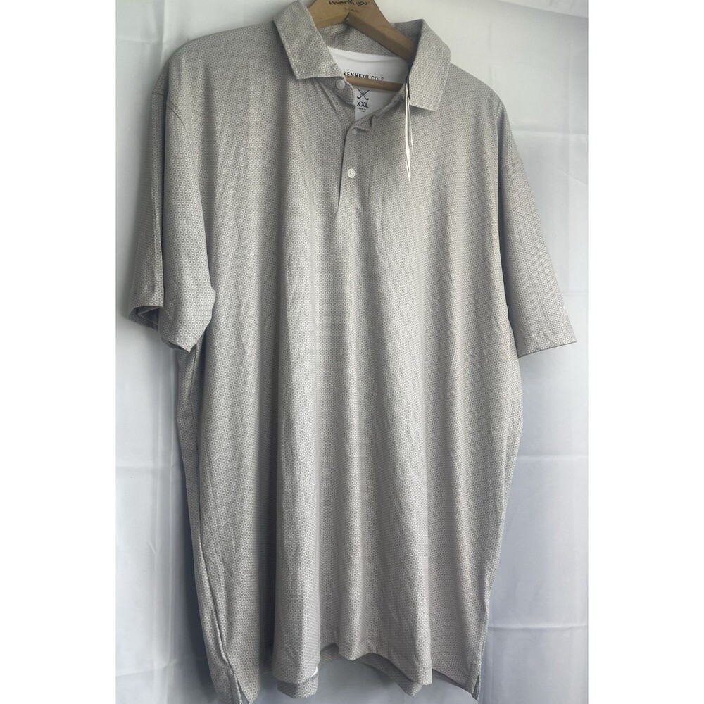 Kenneth Cole Golf Polo Shirt Mens XXL Gray Geometric Performance Lightweight NWT